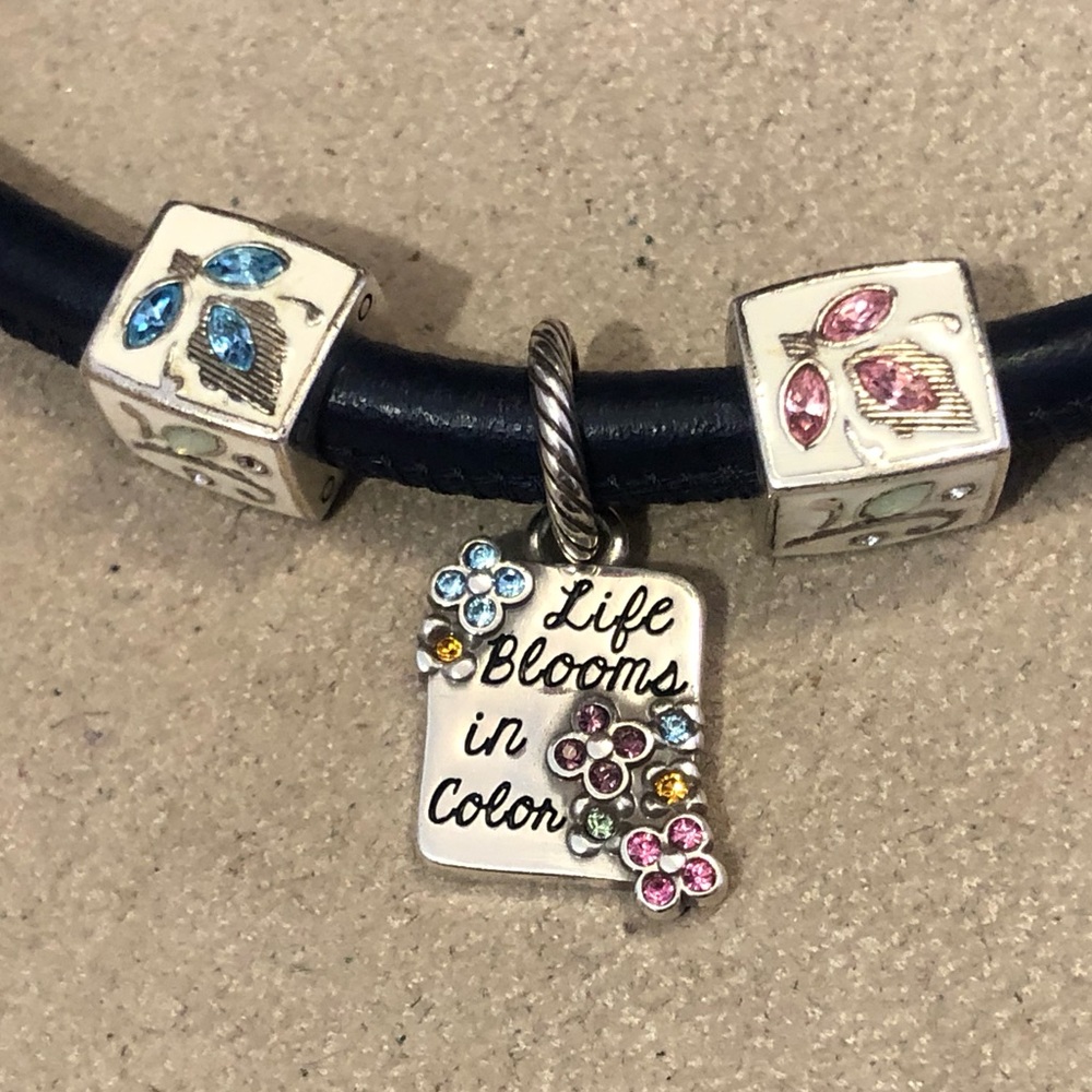 Brighton Aqua Tapestry Taj Cube bead Pink & blue crystal petals on cream Retired - Picture 8 of 8